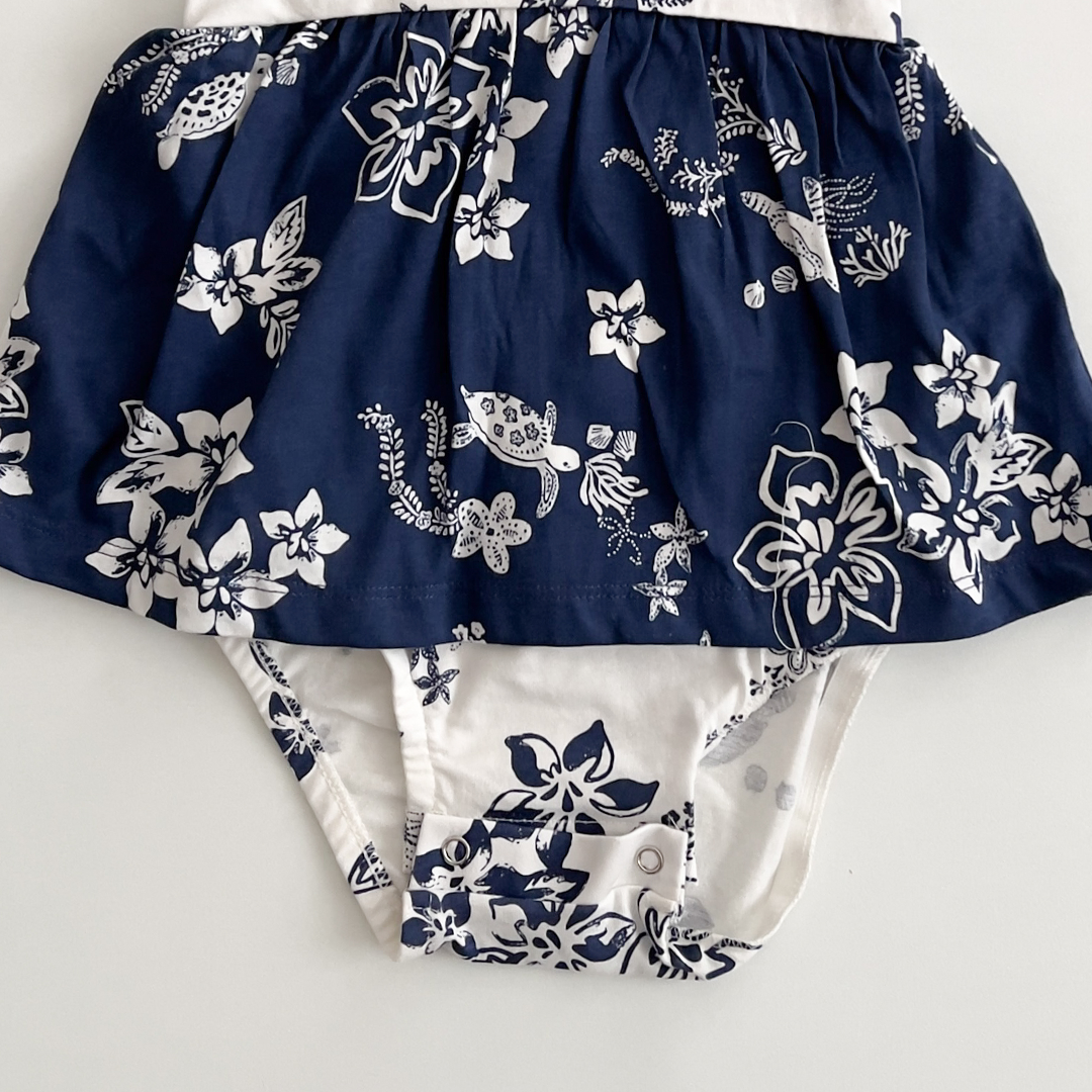 BLUE AND WHITE FLORAL PRINT SUNSUIT