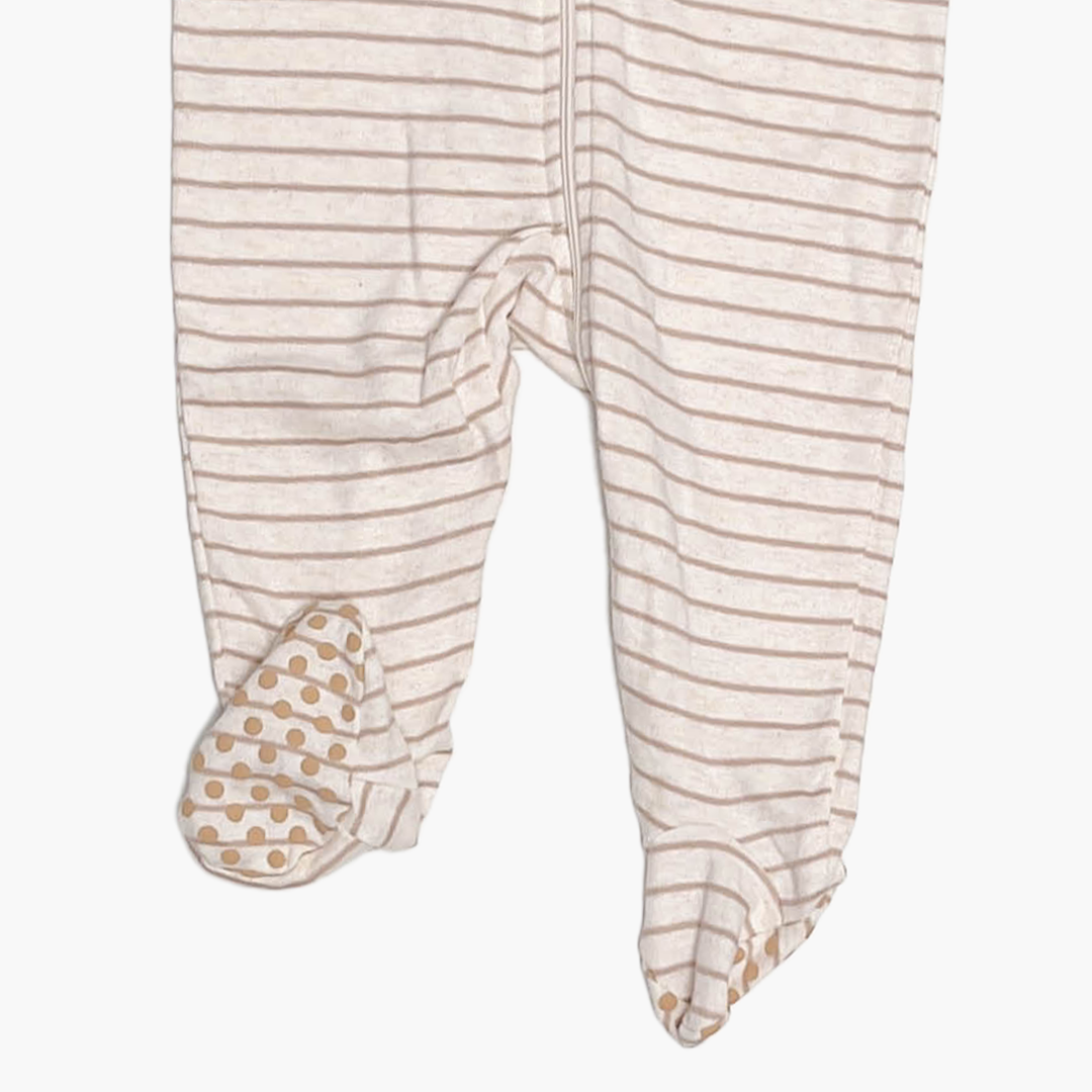 BEIGE STRIPED ZIPPER SLEEPSUIT
