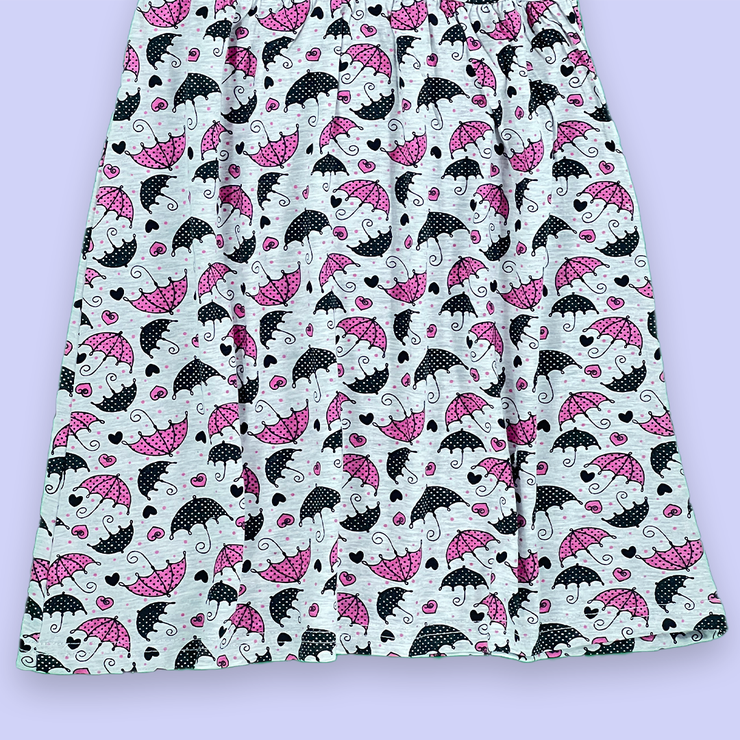 Umbrella Pattern Printed Light Gray Frock for Girls  | 5-6 Years |