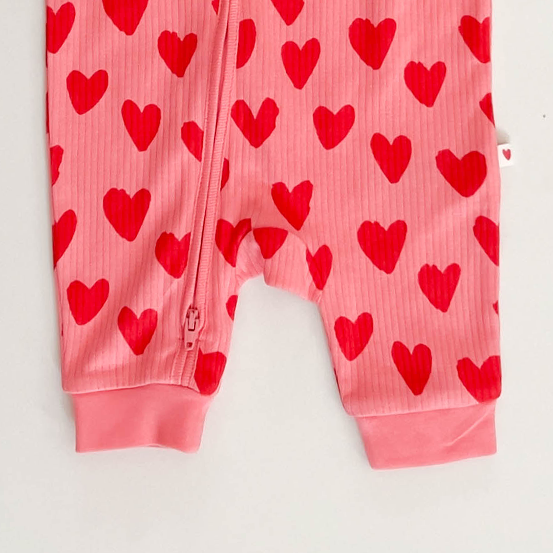 PINK AND RED LOVE PRINT RIBBED ROMPER