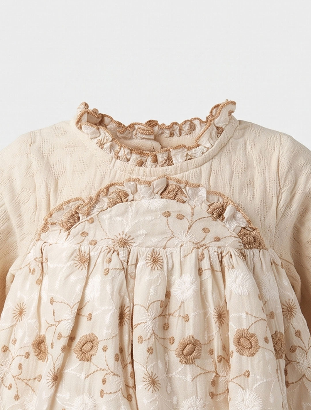 Girls beige floral print long sleeve dress