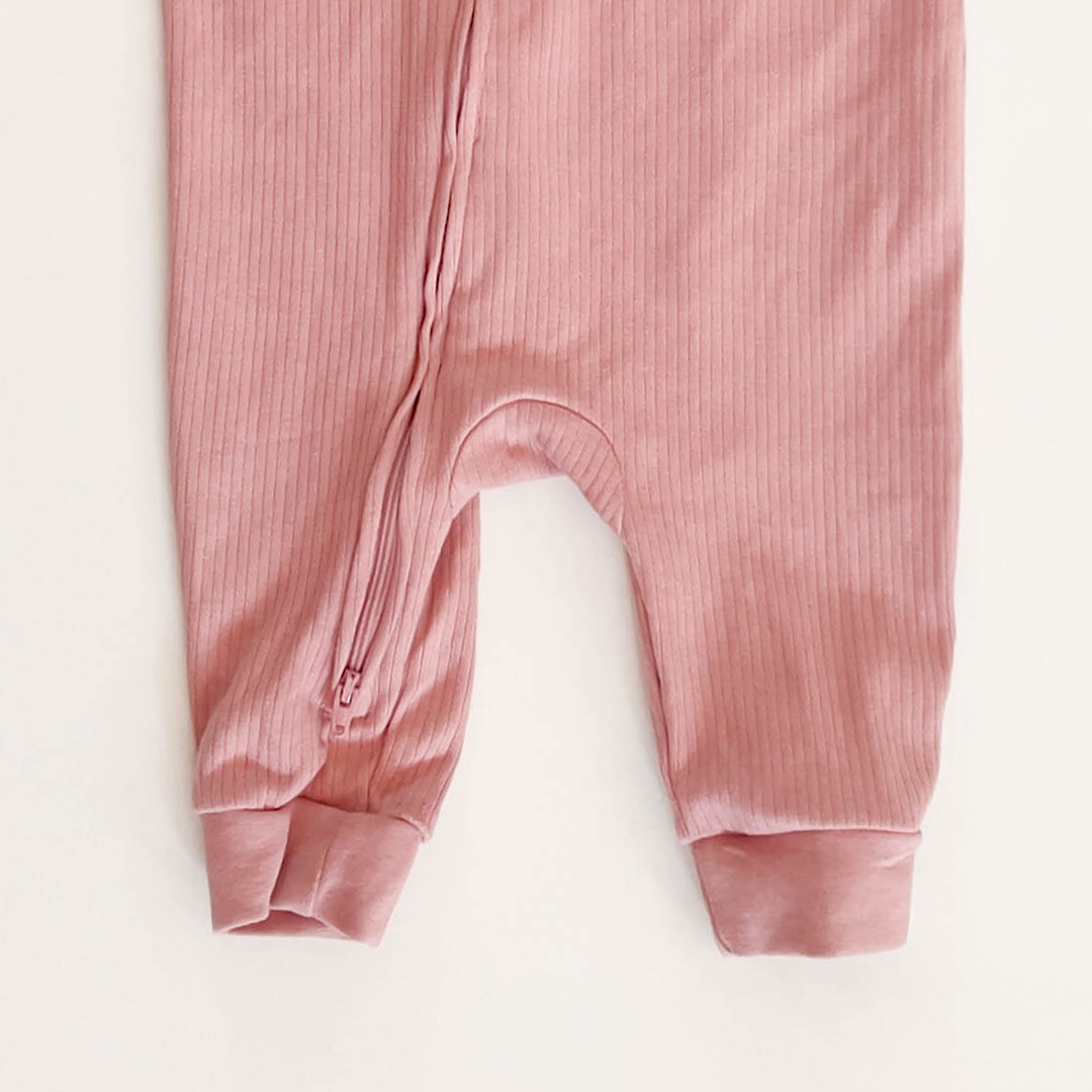 DUSTY PINK RIBBED ZIPPER ROMPER
