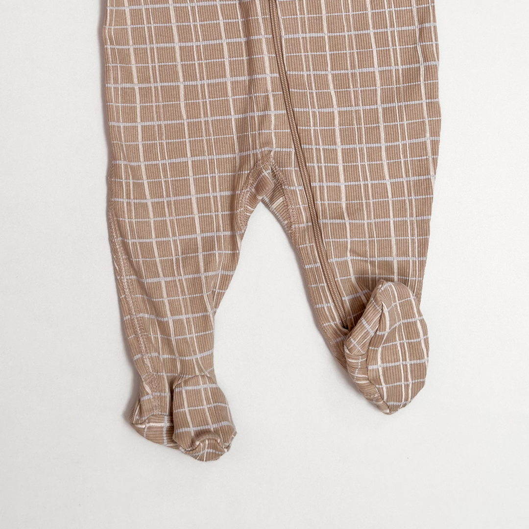 BROWN CHECK ZIPPER SLEEPSUIT