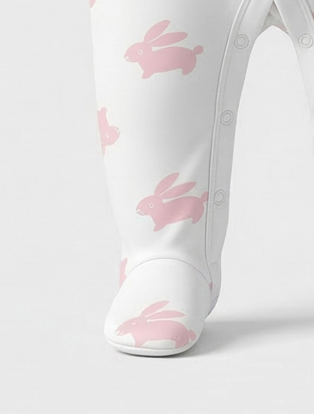 PINK BUNNY BUTTON SLEEPSUIT