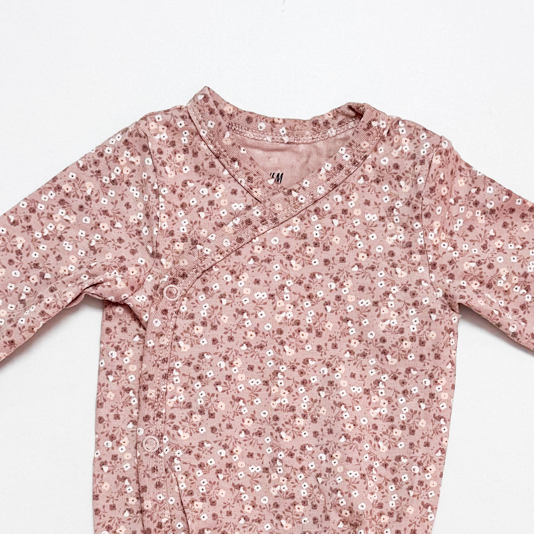 DUSKY PINK FLORAL WRAPOVER ONESIE