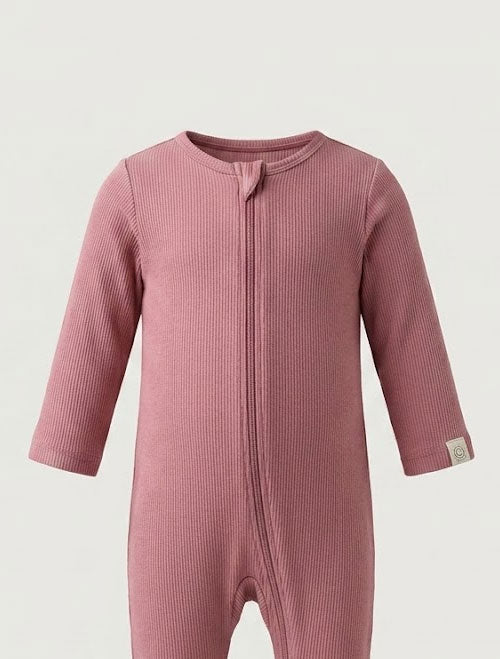 Pink ribbed zipper sleepsuit