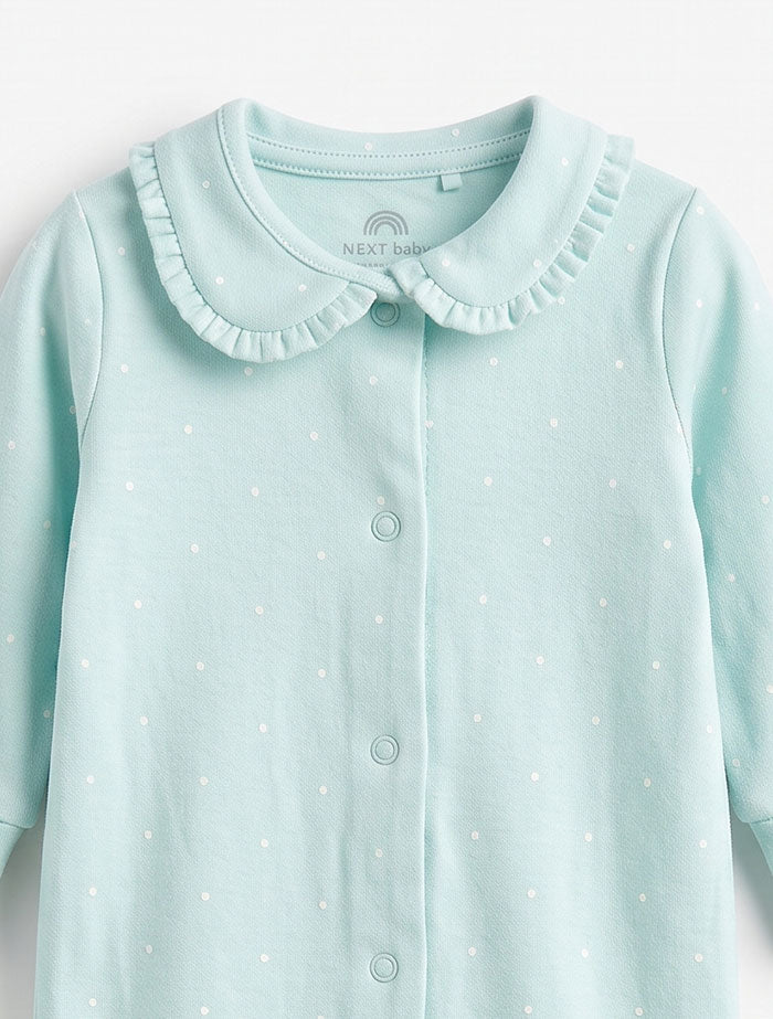 Blue polka dotted button sleep suit