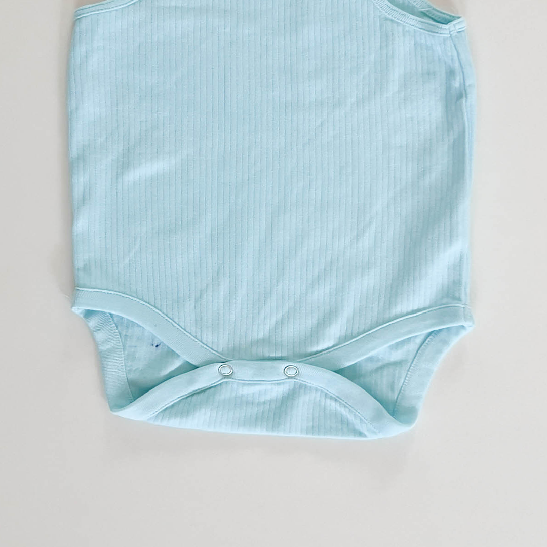 SPAGHETTI STRAP BLUE RIBBED ONESIE