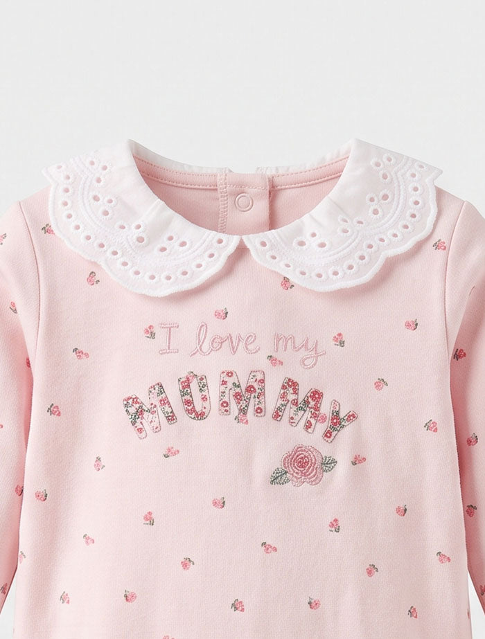 Pink floral printed sleepsuit