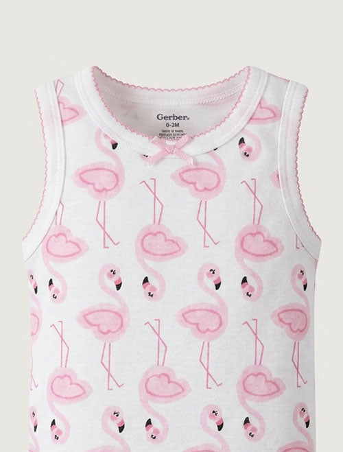 Pink flamingos patterned onesie