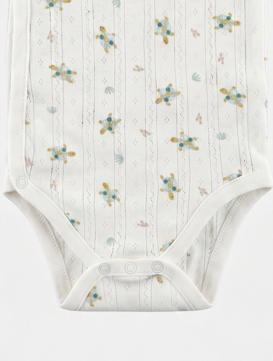BEIGE POINTELLE WRAPOVER ONESIE
