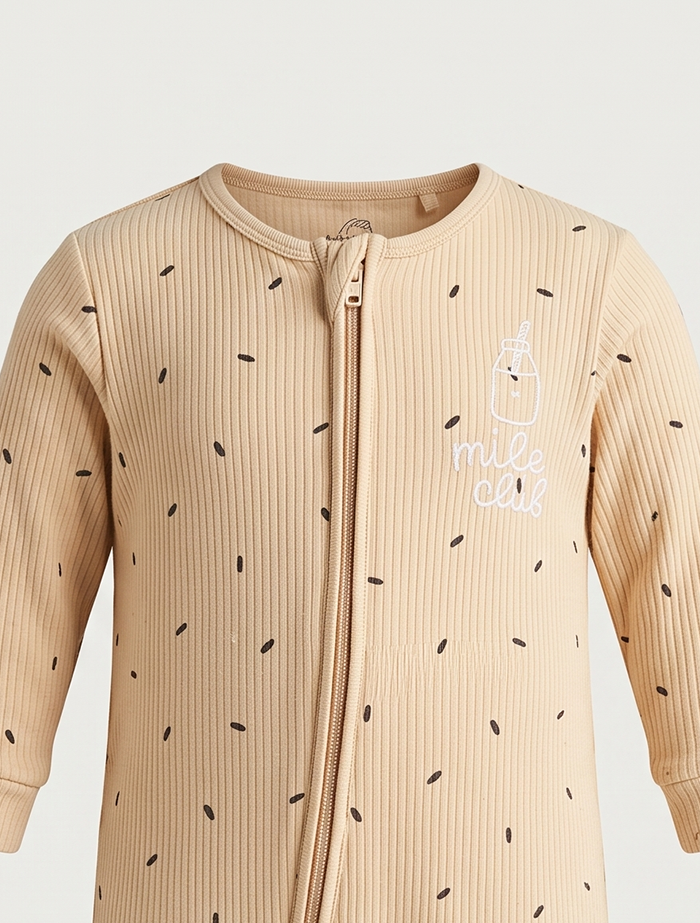 Beige ribbed zipper sleepsuit