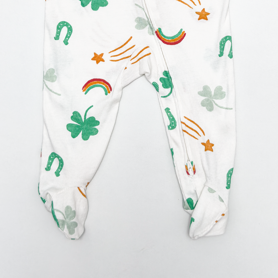 WHITE PRINTED ZIPPER SLEEPSUIT