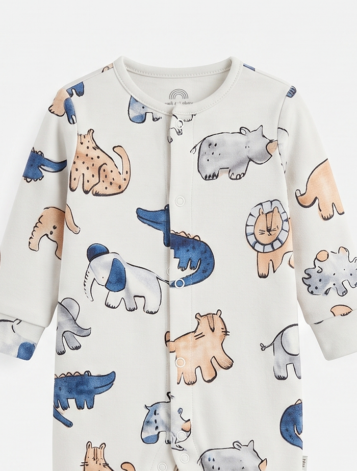 Cream animal printed sleepsuit