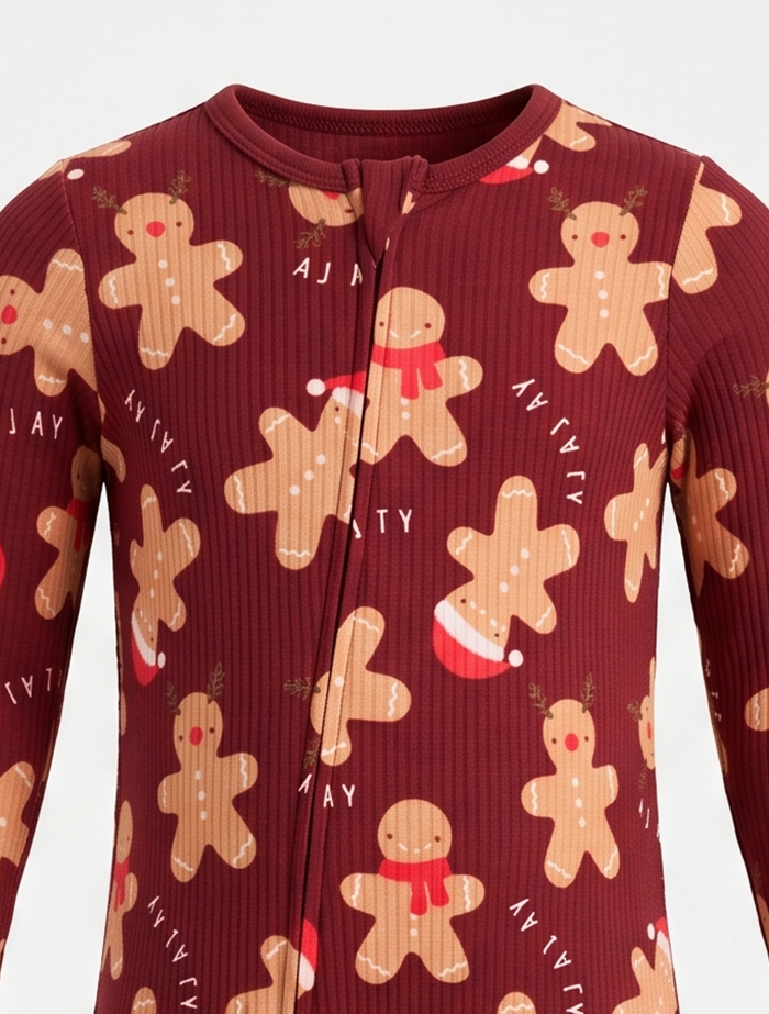 Red gingerbread zipper sleepsuit