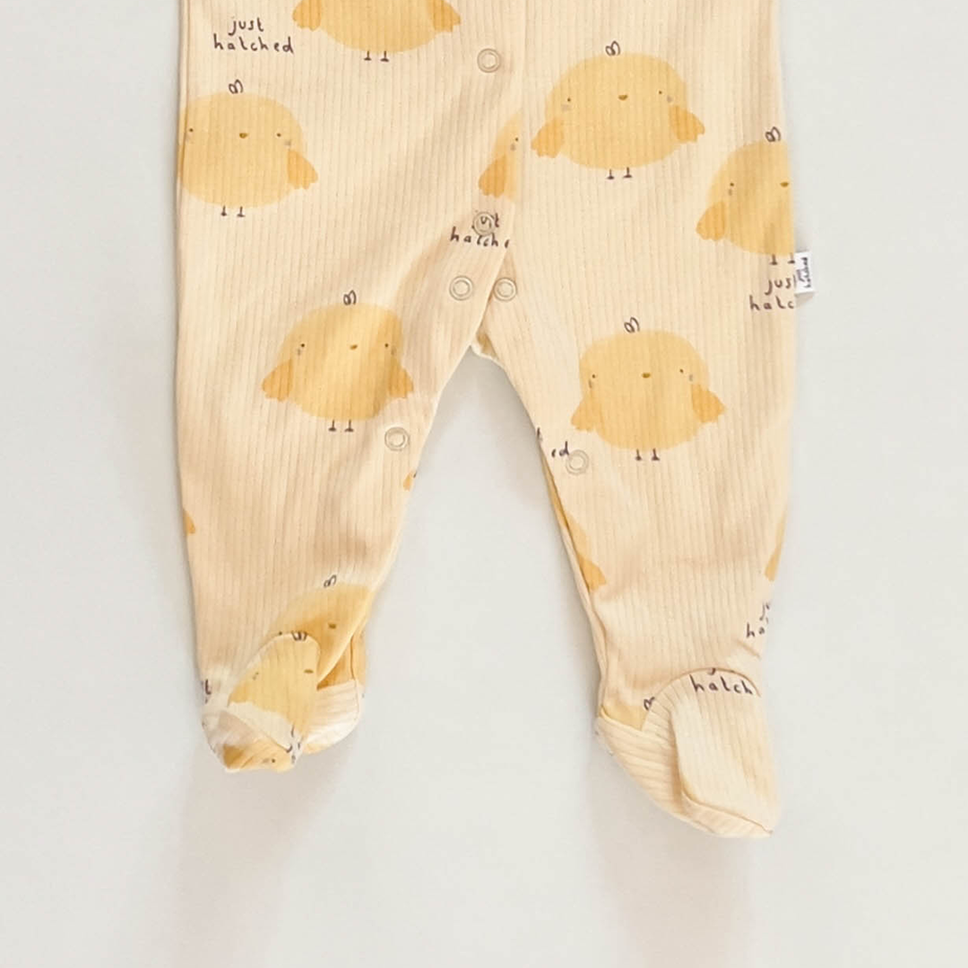 YELLOW CHICK PRINT RIBBED SLEEPSUIT