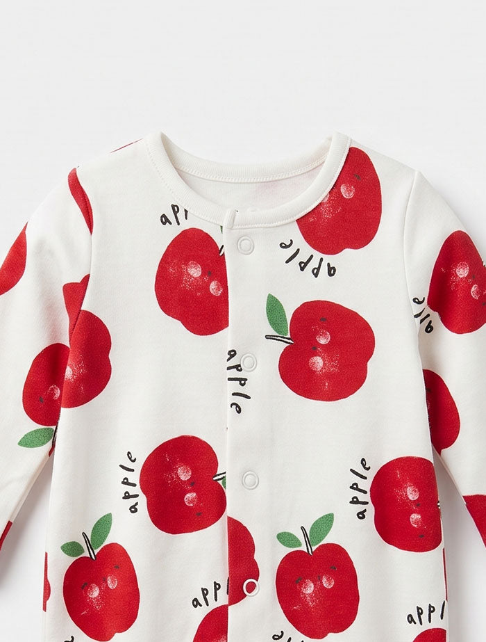 Red apple printed button sleep suit