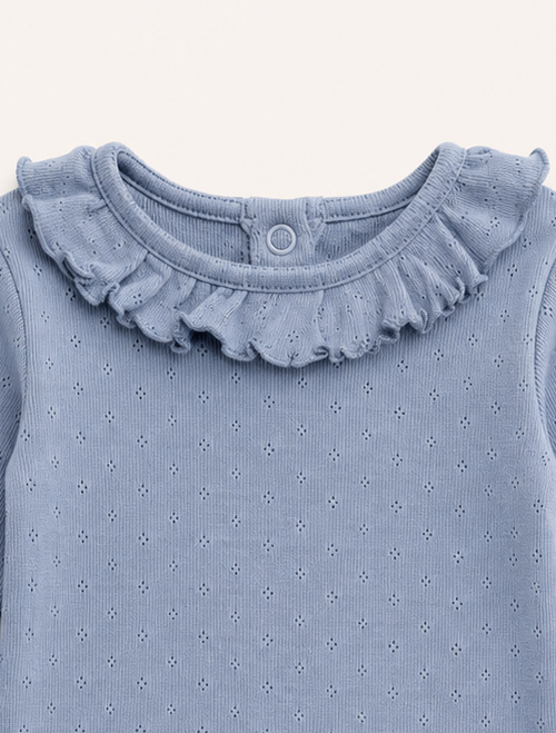 Blue pointelle ruffled onesie