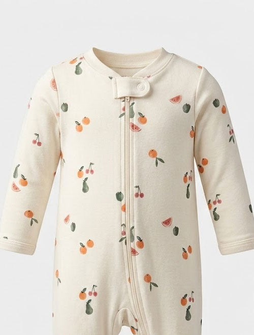 White printed zipper sleepsuit