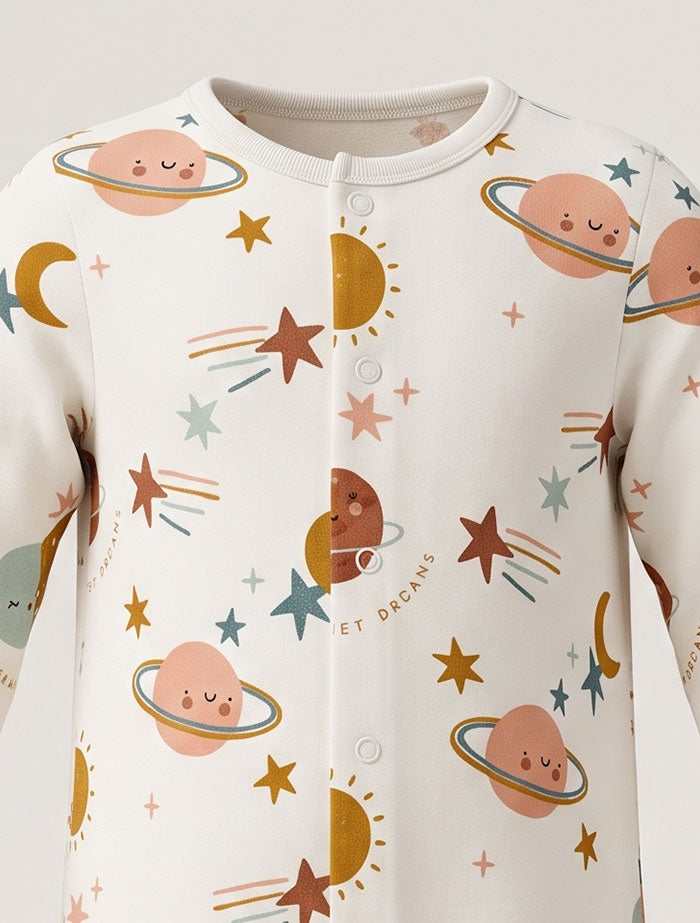 White printed button sleepsuit