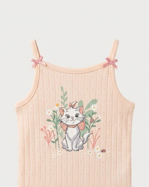 Peach pointelle kitty onesie