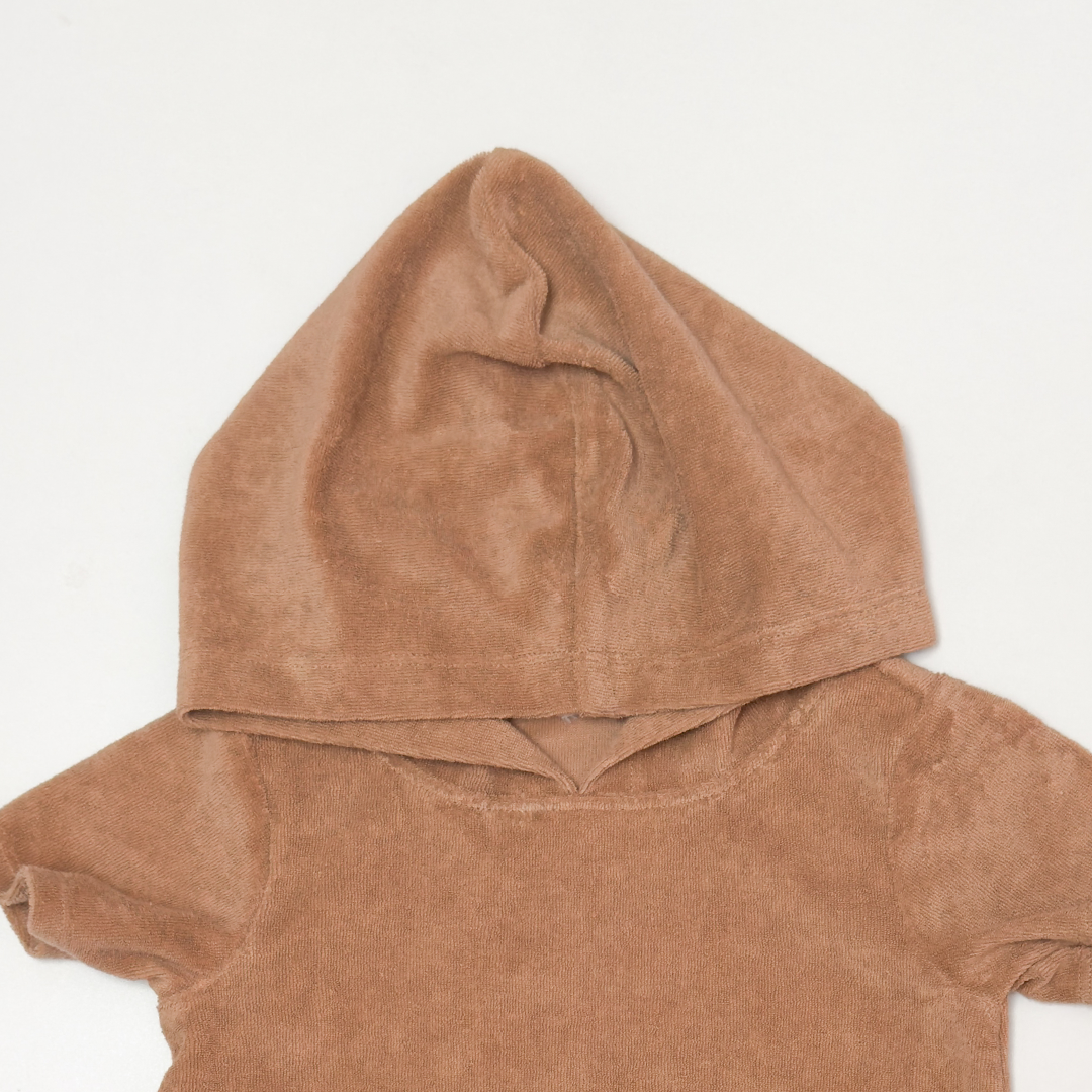 BROWN VELVET HOODED JUMPSUIT