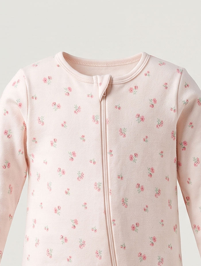Powder pink zipper floral sleepsuit