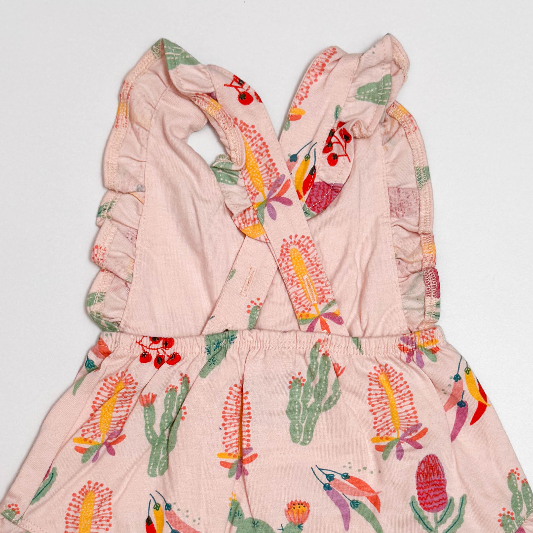 PINK PRINTED FRILLED DUNGAREE