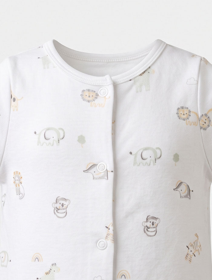 White animal printed button jumpsuit