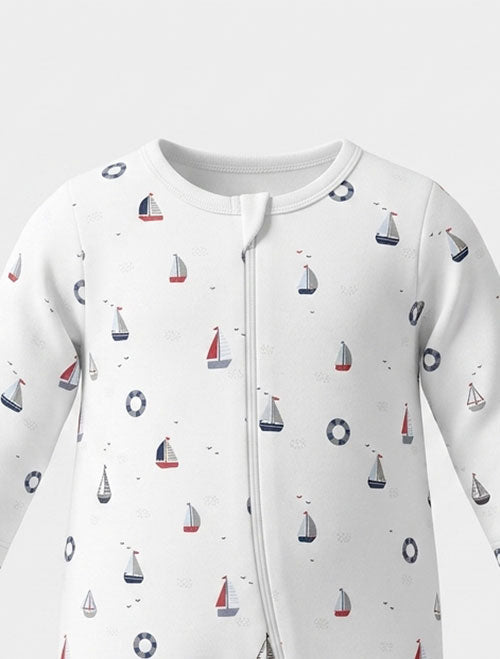 White printed zipper sleepsuit