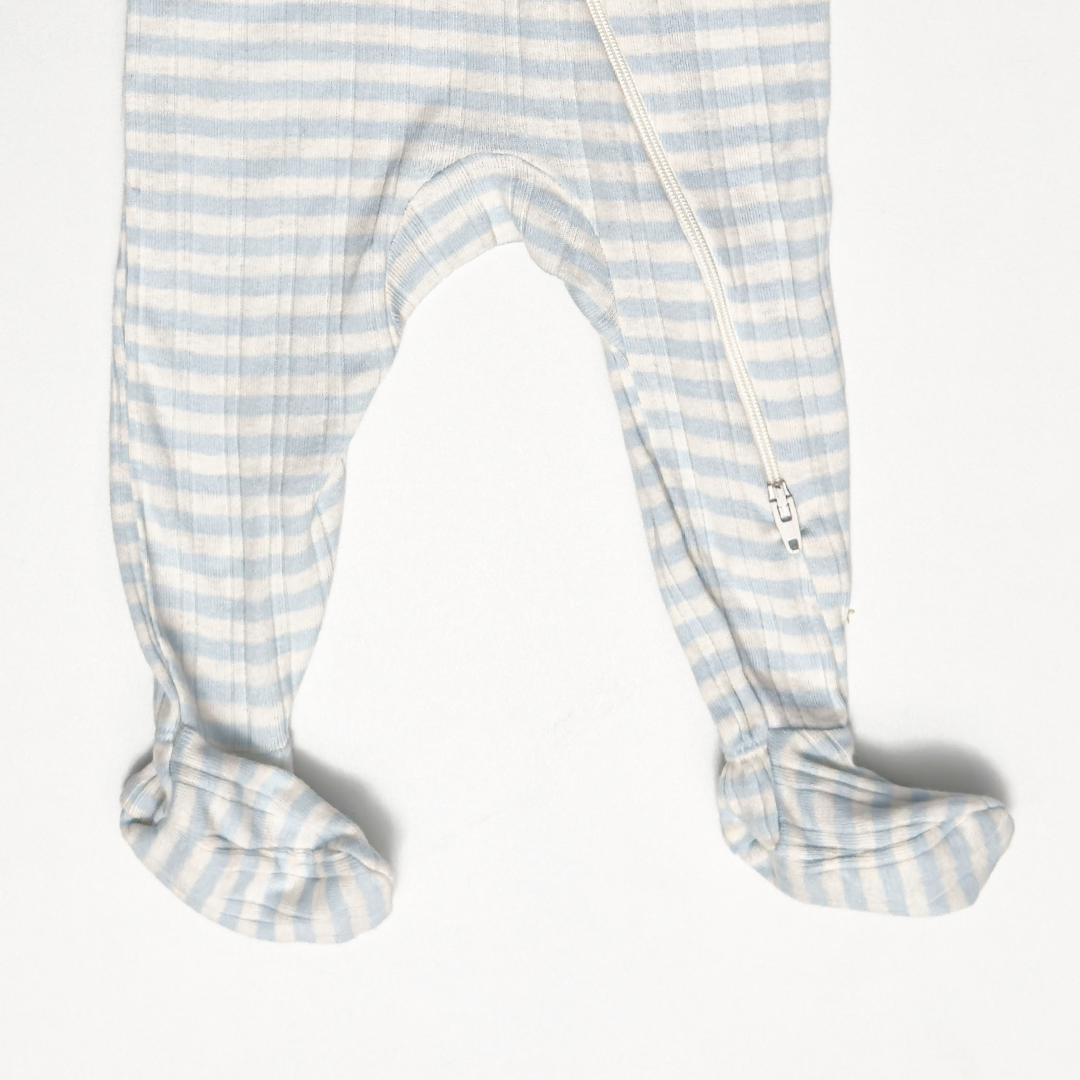 BLUE AND WHITE STRIPES RIBBED SLEEPSUIT
