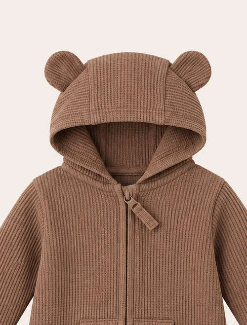 Brown hooded zipper romper