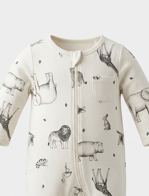 White printed zipper sleepsuit