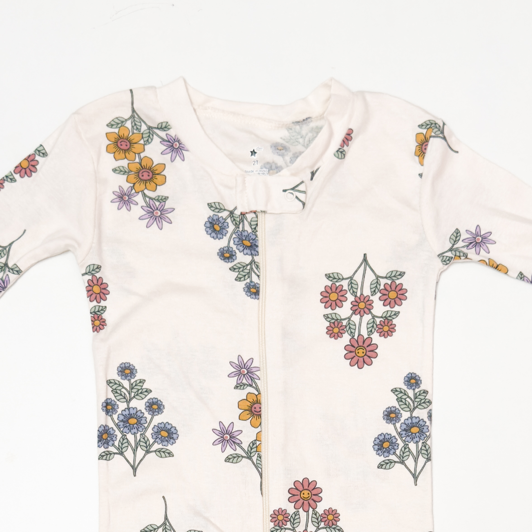 BEIGE FLORAL ZIPPER ROMPER