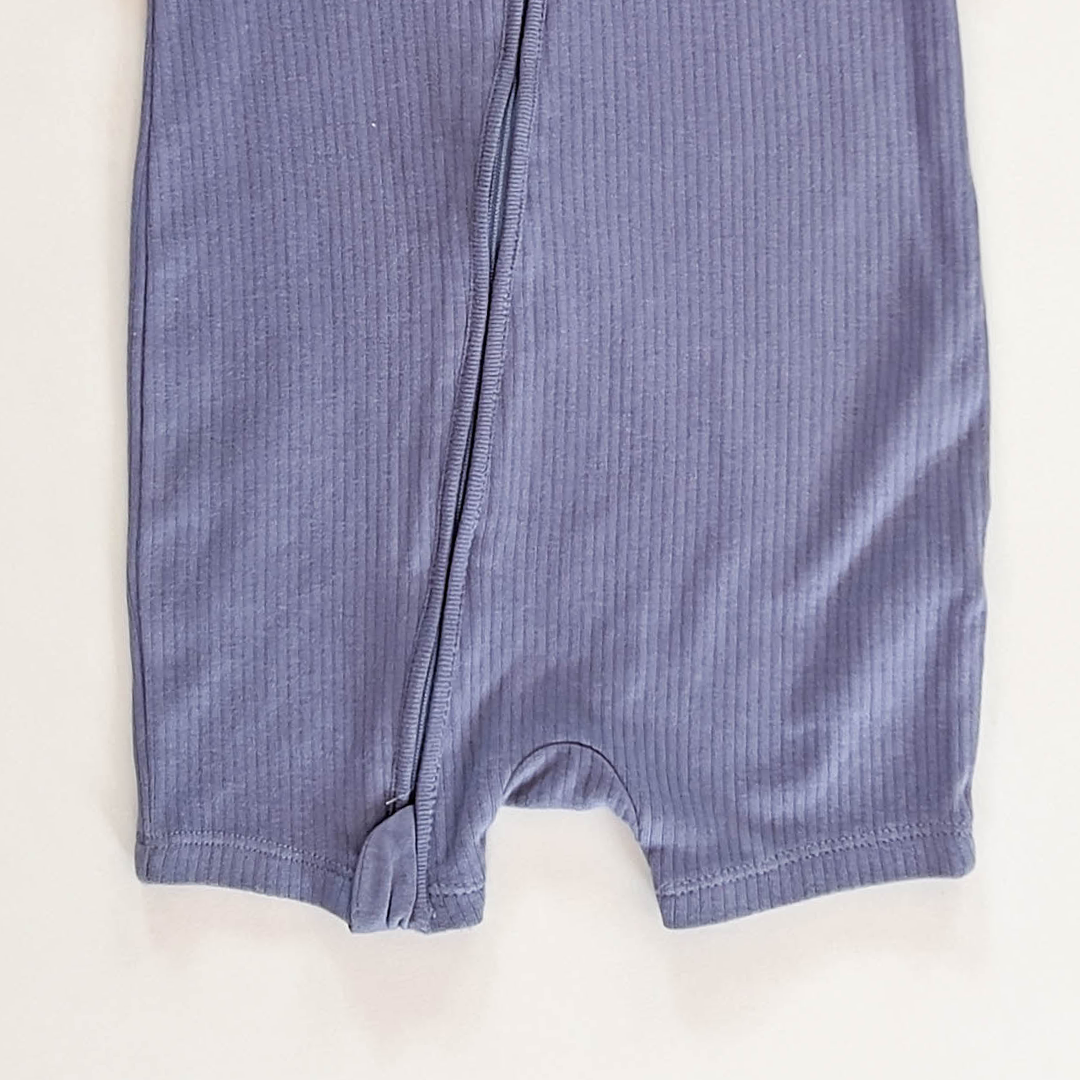 BLUE RIBBED ZIPPER JUMPSUIT