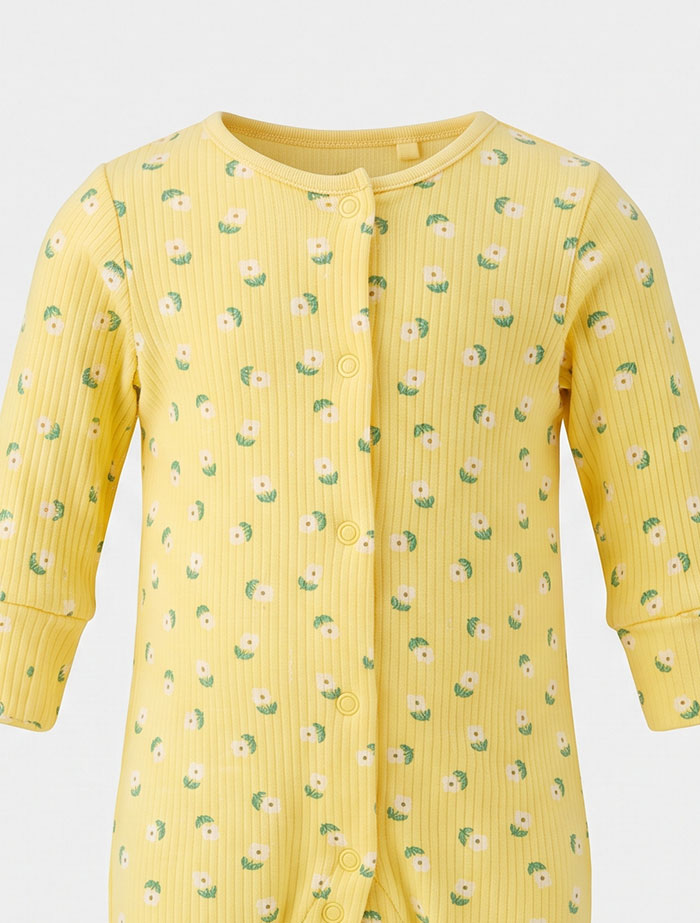 Yellow floral ribbed sleepsuit