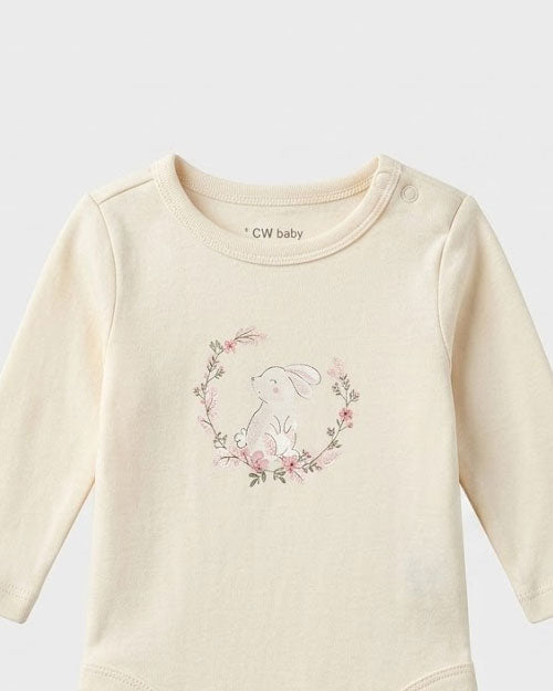 Beige bunny printed onesie