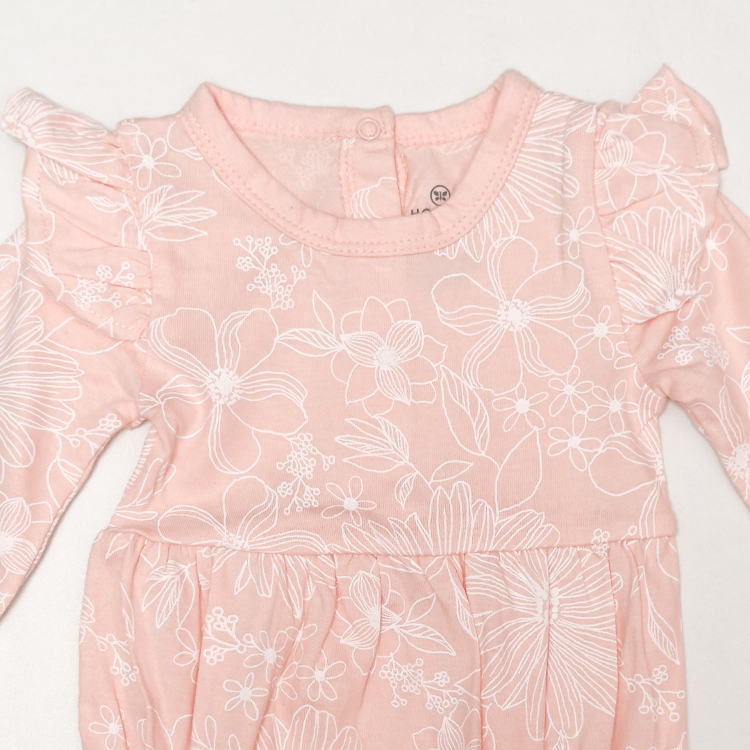 PEACH FLORAL RUFFLED ONESIE