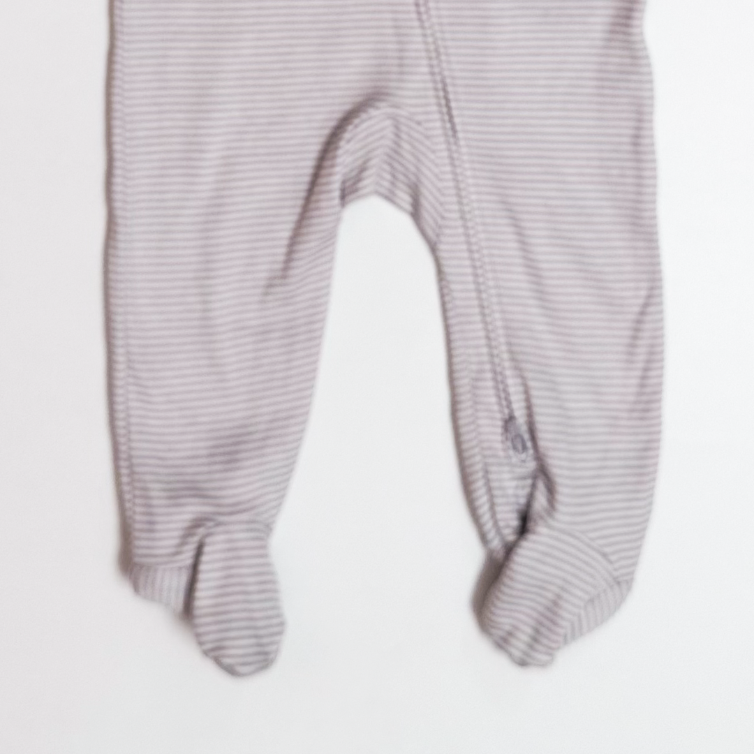 GREY STRIPED ZIPPER SLEEPSUIT