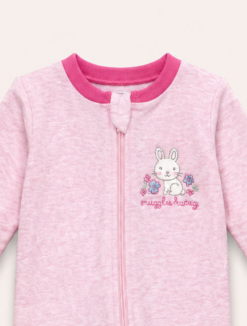 Pink bunny zipper sleepsuits