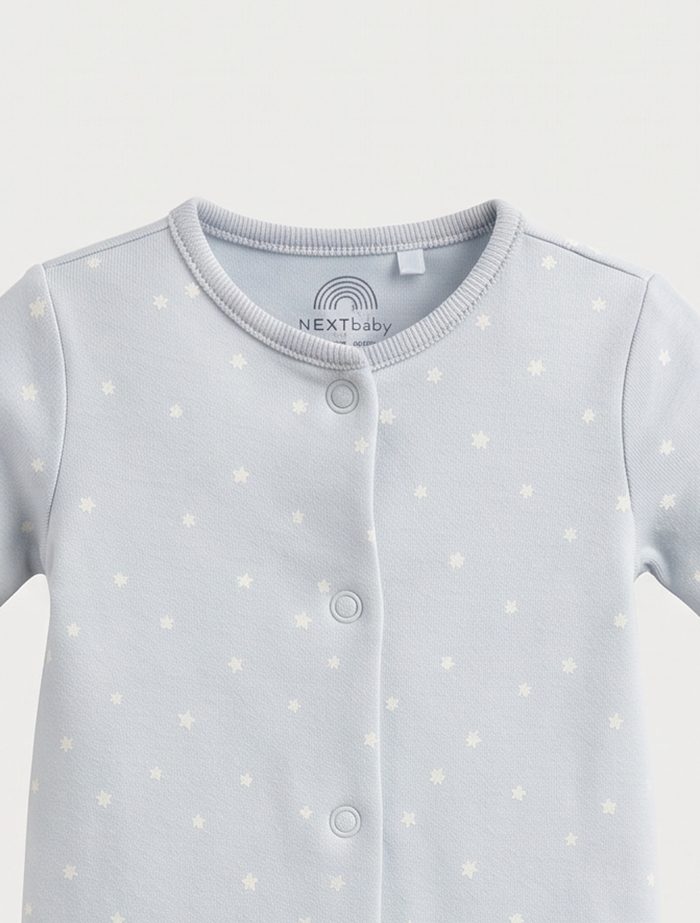 Light blue star printed  button sleep suit