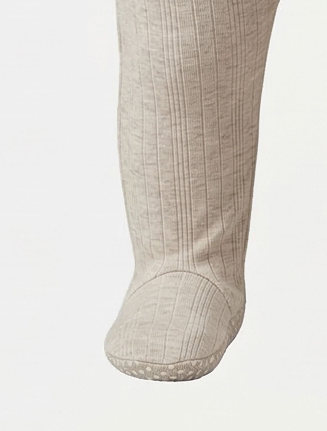 BEIGE RIBBED ZIPPER SLIM FIT SLEEPSUIT