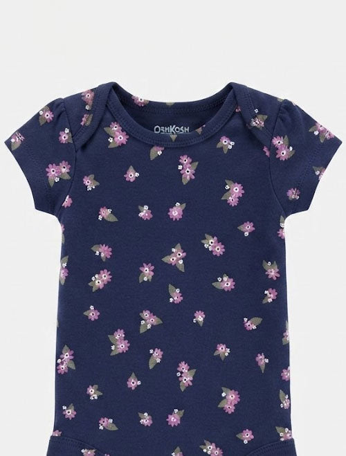 Short-Sleeve Cotton Baby Onesie Navy Floral Print