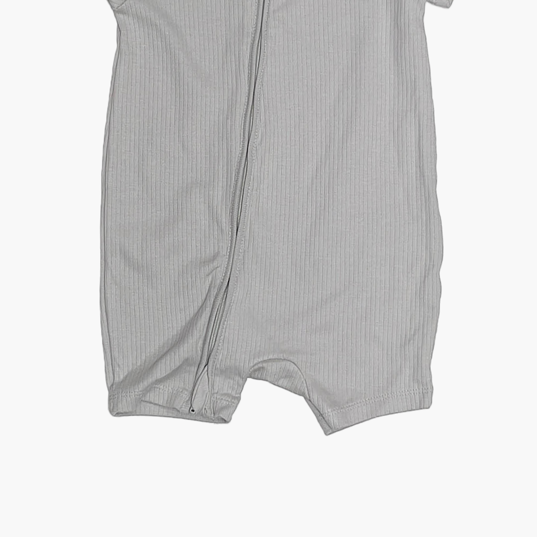 BLUE GREY RIBBED ZIPPER JUMPSUIT