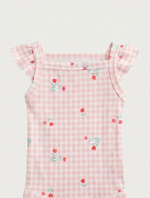 Pink floral check onesie