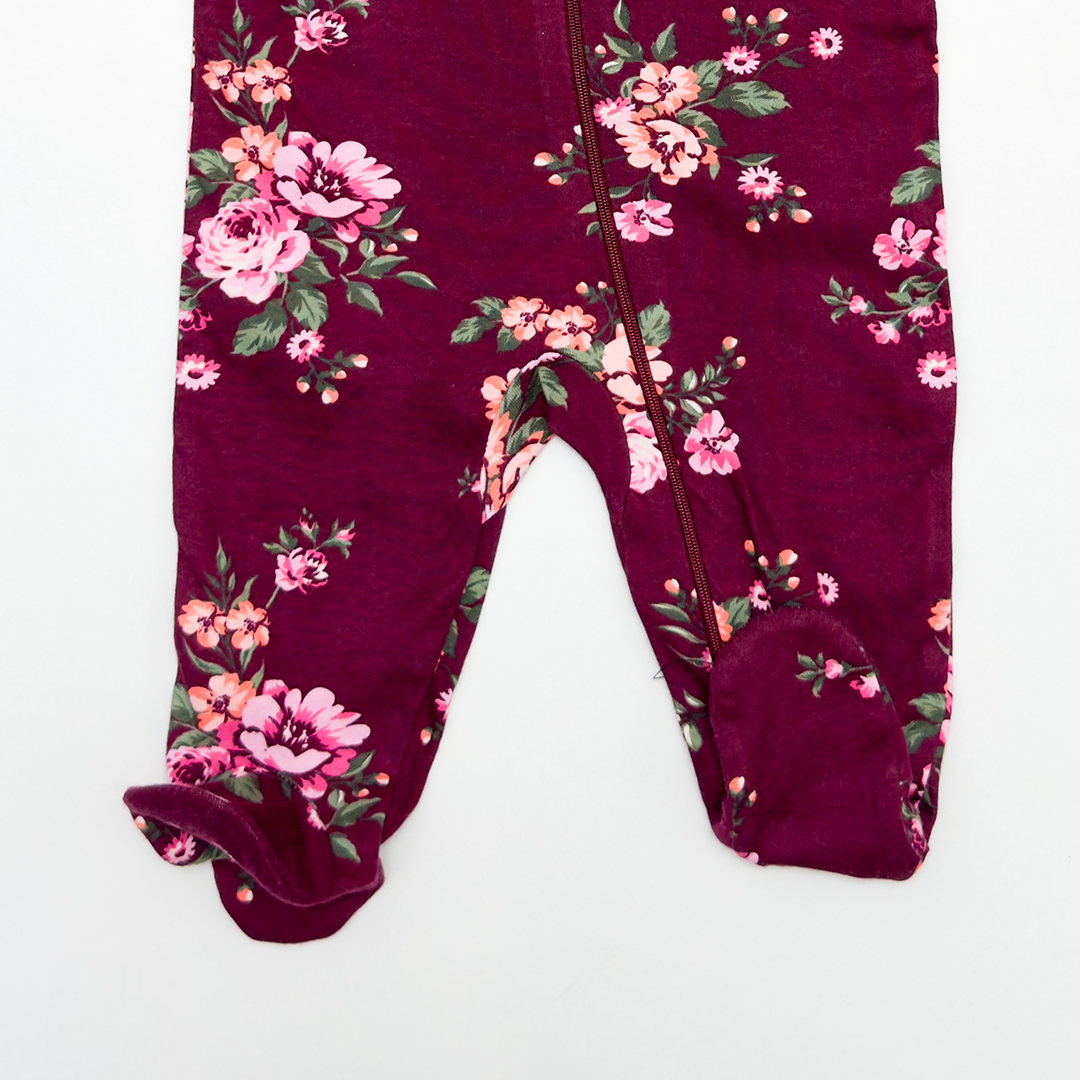 MAROON FLORAL PRINTED SLEEPSUIT