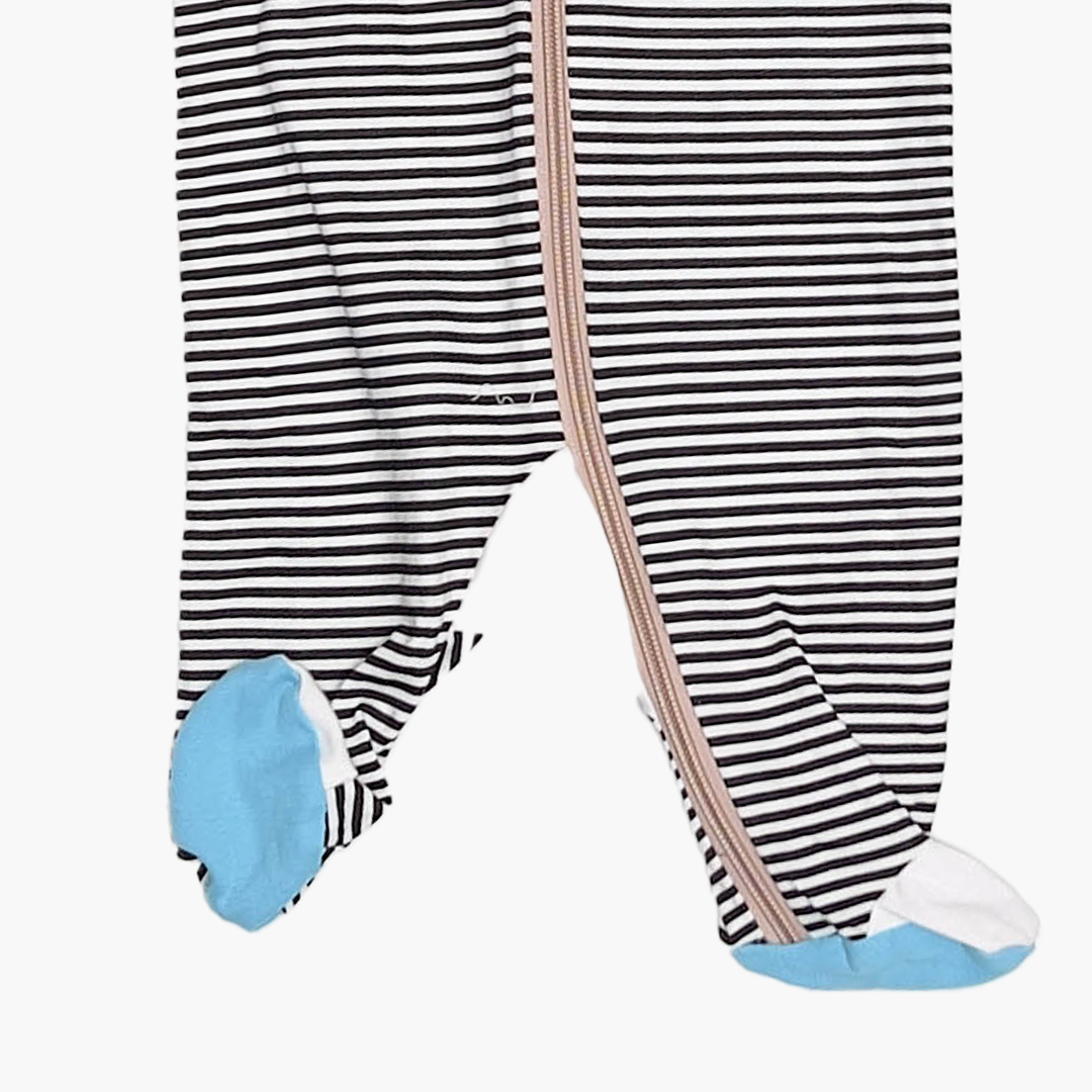 BLACK AND WHITE STRIPED SLEEPSUIT
