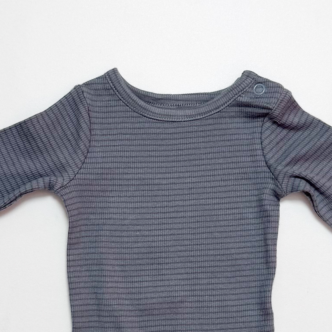 GREY RIBBED STRIPED ONESIE