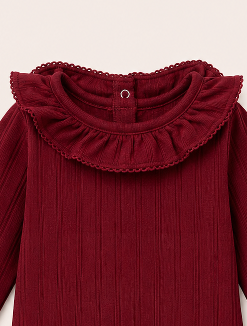 Maroon pointelle ruffles onesie