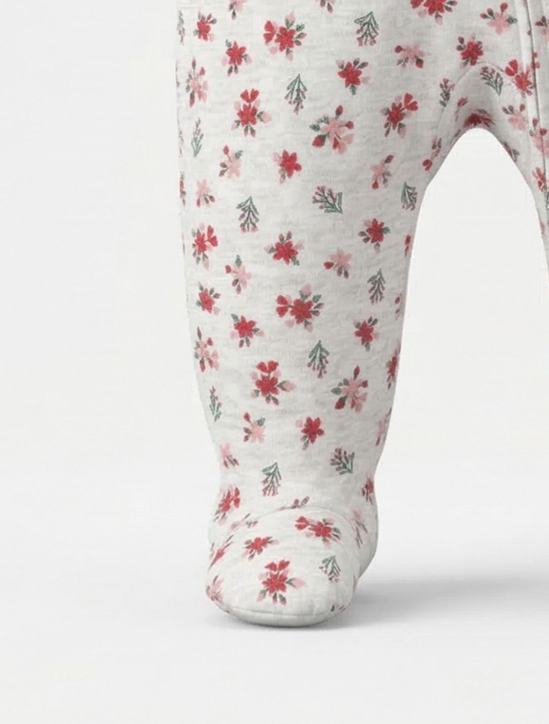 GREY RED FLORAL ZIPPER SLEEPSUIT